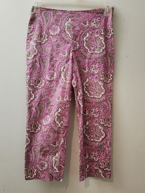 Talbot Classic Side Zip Pants S Pink Paisley Preppy Vacation Summer Party Cruise